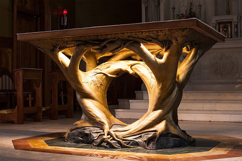 Altar Table in Bronze - St. Agnes Church - Lake Placid, NY.