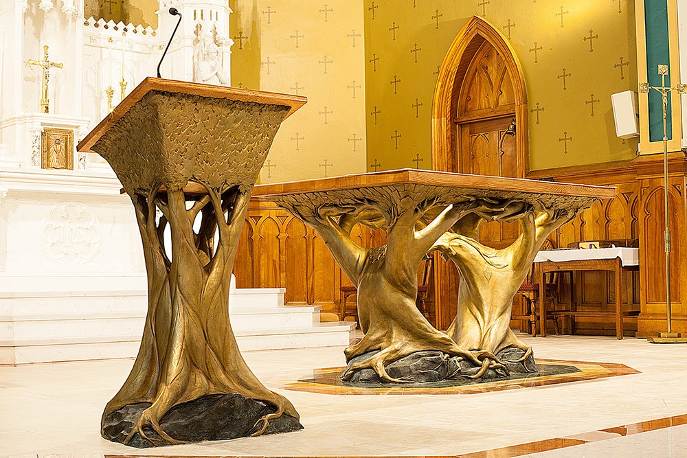 Altar Table in Bronze - St. Agnes Church - Lake Placid, NY.